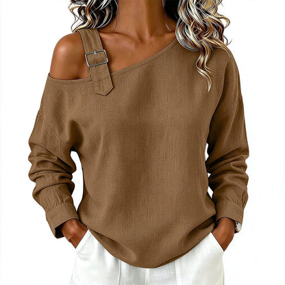 🛍️✨Damen Longsleeve mit asymmetrischem Off-Shoulder-Design