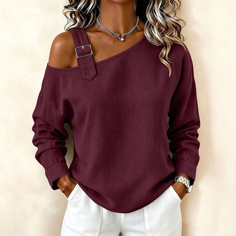 🛍️✨Damen Longsleeve mit asymmetrischem Off-Shoulder-Design