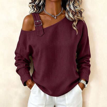 🛍️✨Damen Longsleeve mit asymmetrischem Off-Shoulder-Design