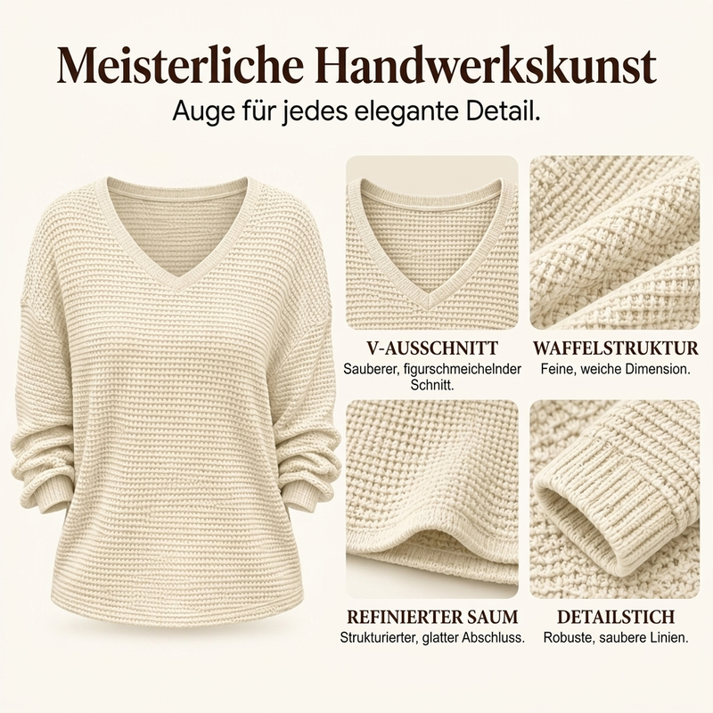 Damen lässiges V-Ausschnitt Waffelstrick Oberteil