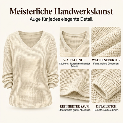 Damen lässiges V-Ausschnitt Waffelstrick Oberteil