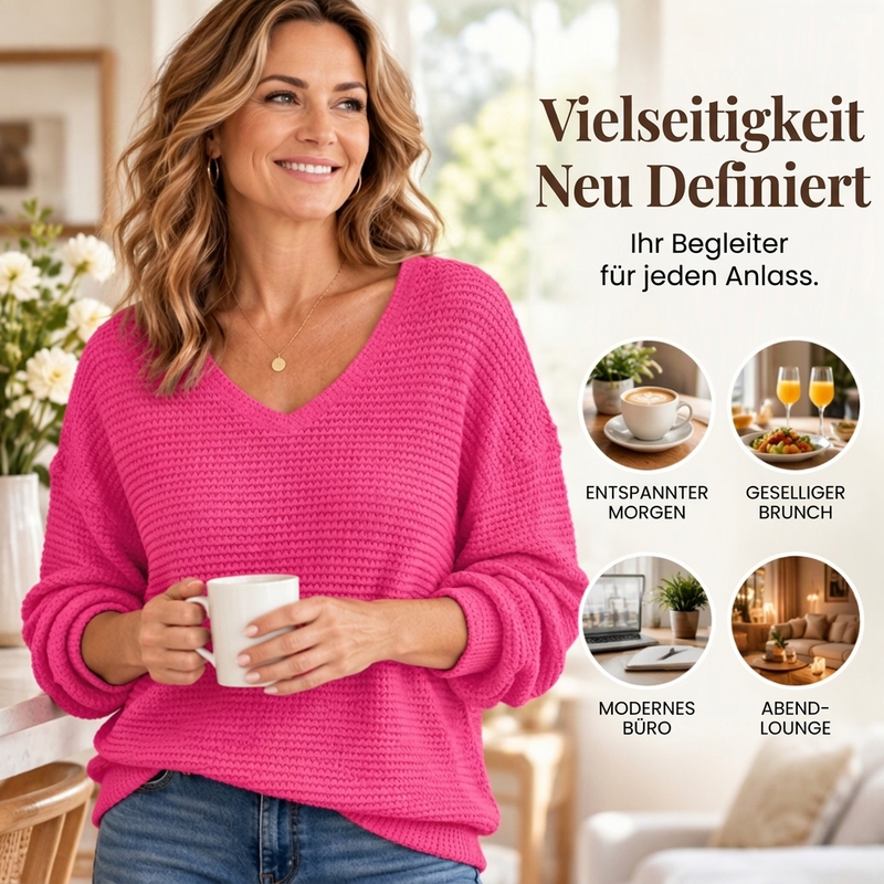 Damen lässiges V-Ausschnitt Waffelstrick Oberteil