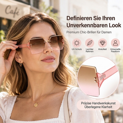 Damen-Sonnenbrille mit großen, randlosen Quadratgläsern