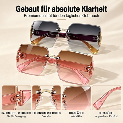 Damen-Sonnenbrille mit großen, randlosen Quadratgläsern
