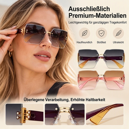 Damen-Sonnenbrille mit großen, randlosen Quadratgläsern