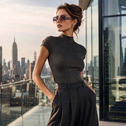 Damen-Sonnenbrille mit großen, randlosen Quadratgläsern
