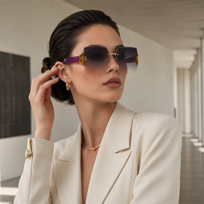 Damen-Sonnenbrille mit großen, randlosen Quadratgläsern