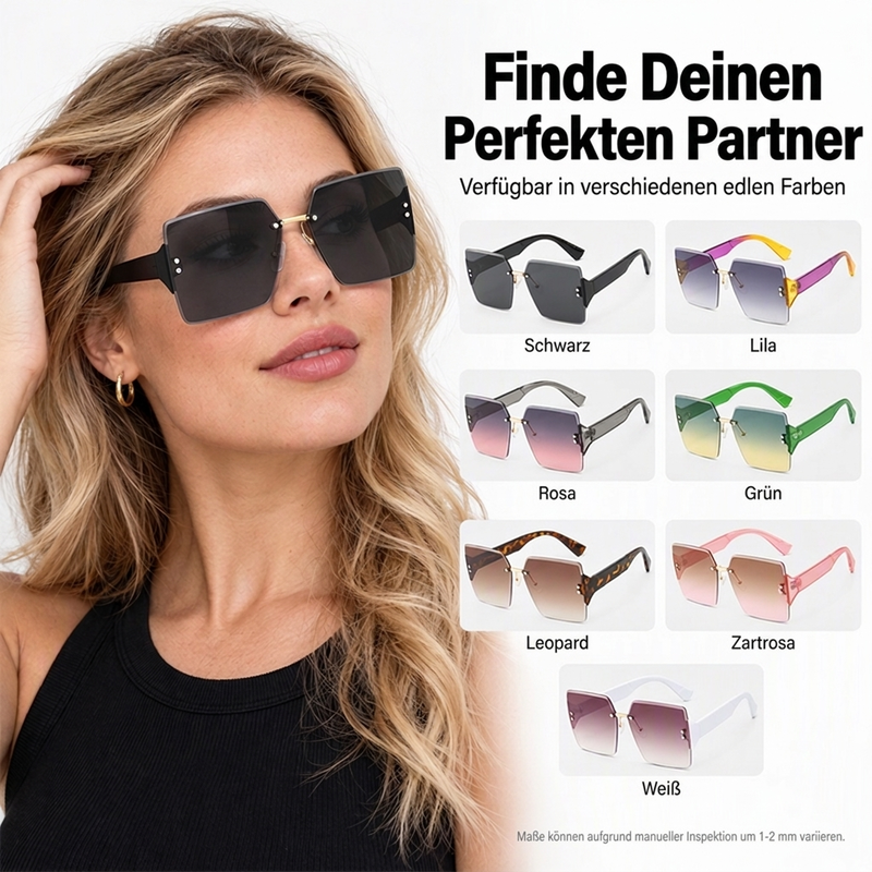 Damen-Sonnenbrille mit großen, randlosen Quadratgläsern