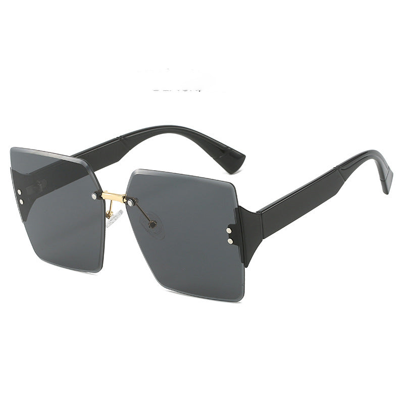 Damen-Sonnenbrille mit großen, randlosen Quadratgläsern