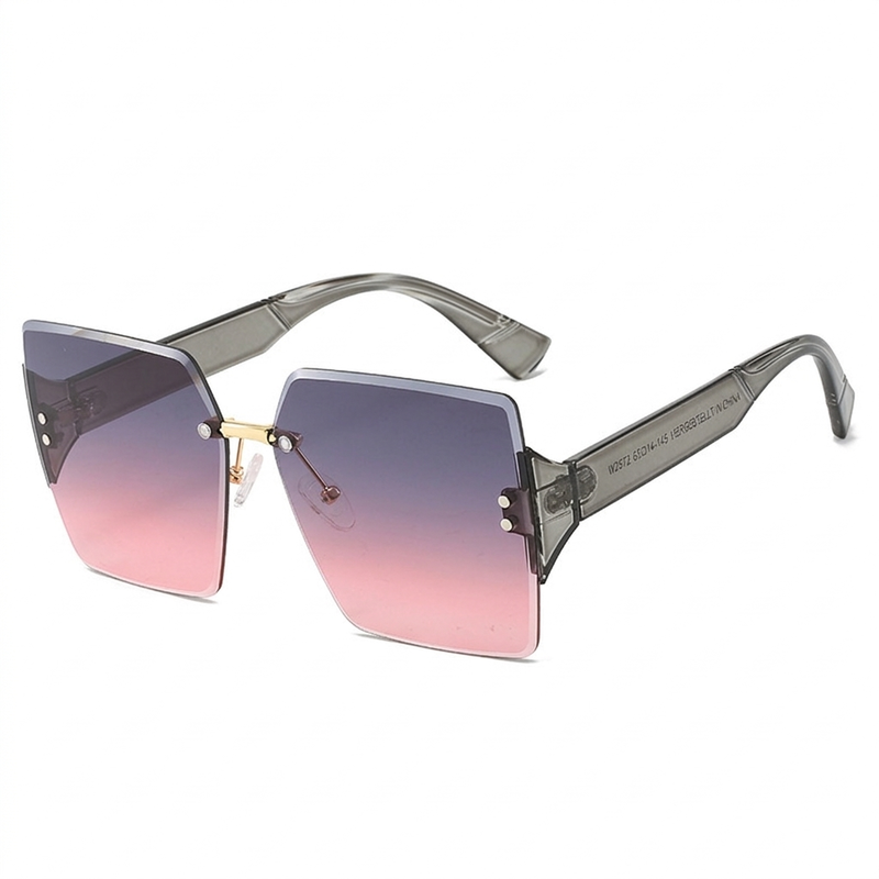 Damen-Sonnenbrille mit großen, randlosen Quadratgläsern