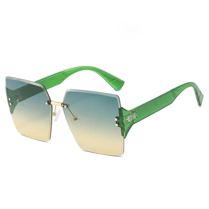 Damen-Sonnenbrille mit großen, randlosen Quadratgläsern