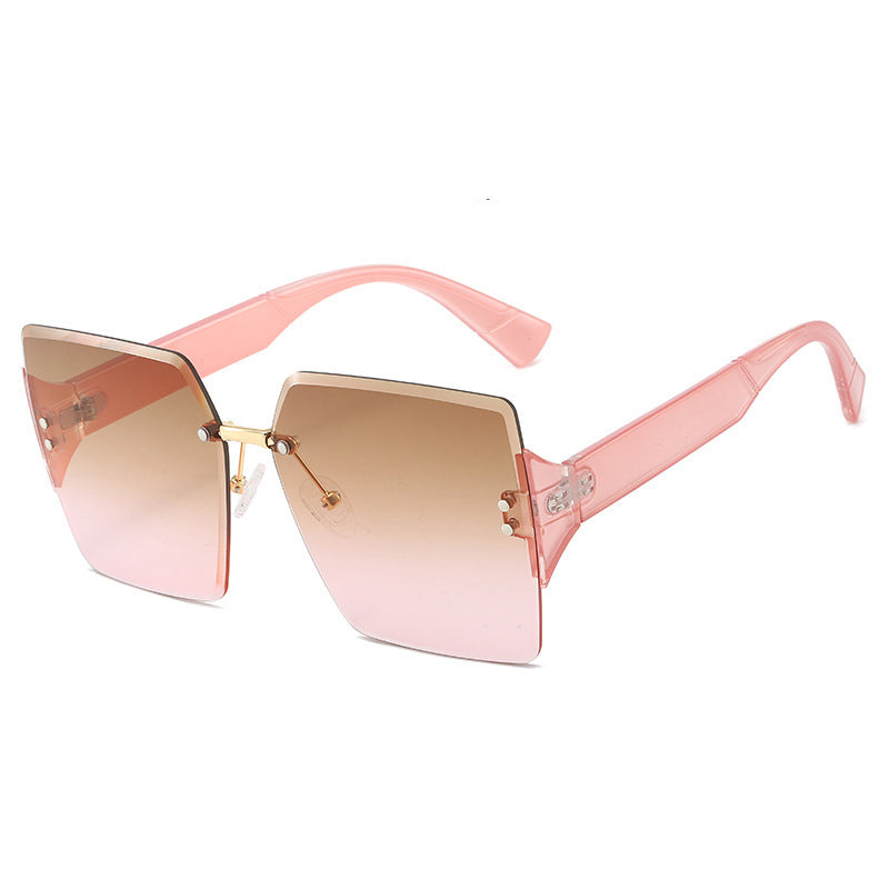Damen-Sonnenbrille mit großen, randlosen Quadratgläsern