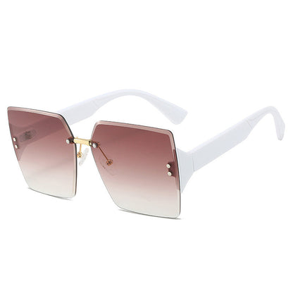 Damen-Sonnenbrille mit großen, randlosen Quadratgläsern