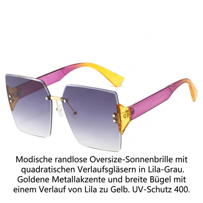 Damen-Sonnenbrille mit großen, randlosen Quadratgläsern