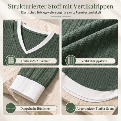 Kunst-Zweiteiliger, geschichteter Strickpullover, lässiges Sweatshirt-Oberteil