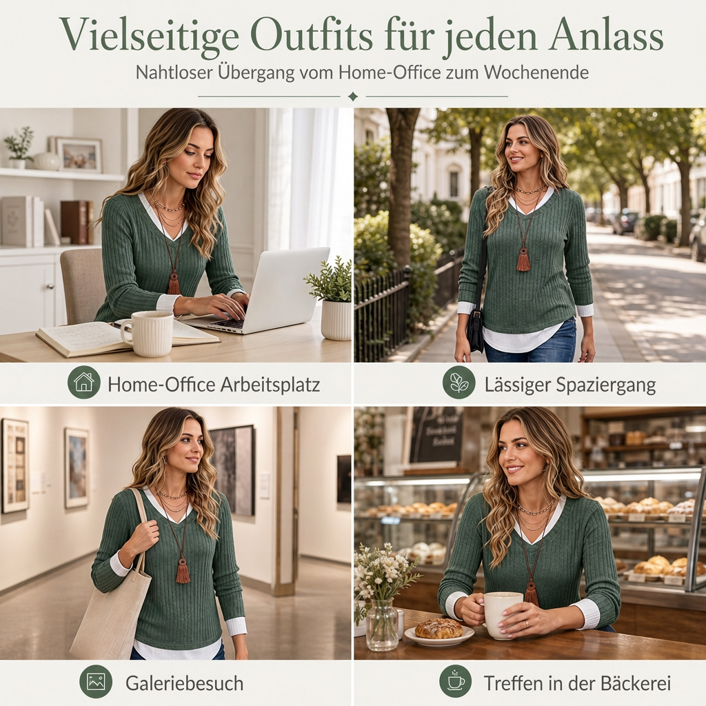 Kunst-Zweiteiliger, geschichteter Strickpullover, lässiges Sweatshirt-Oberteil