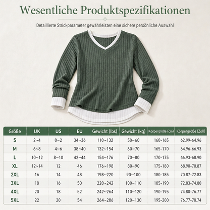 Kunst-Zweiteiliger, geschichteter Strickpullover, lässiges Sweatshirt-Oberteil
