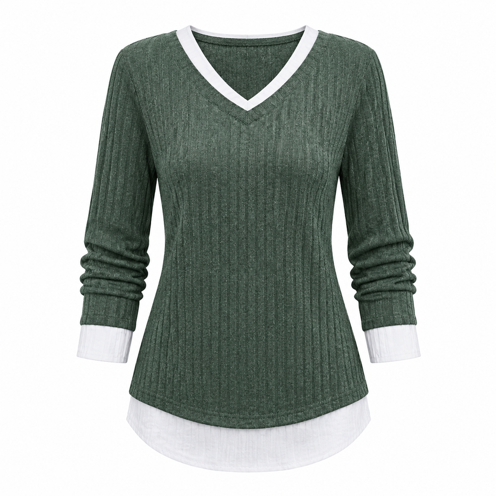 Kunst-Zweiteiliger, geschichteter Strickpullover, lässiges Sweatshirt-Oberteil