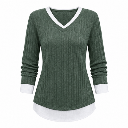 Kunst-Zweiteiliger, geschichteter Strickpullover, lässiges Sweatshirt-Oberteil
