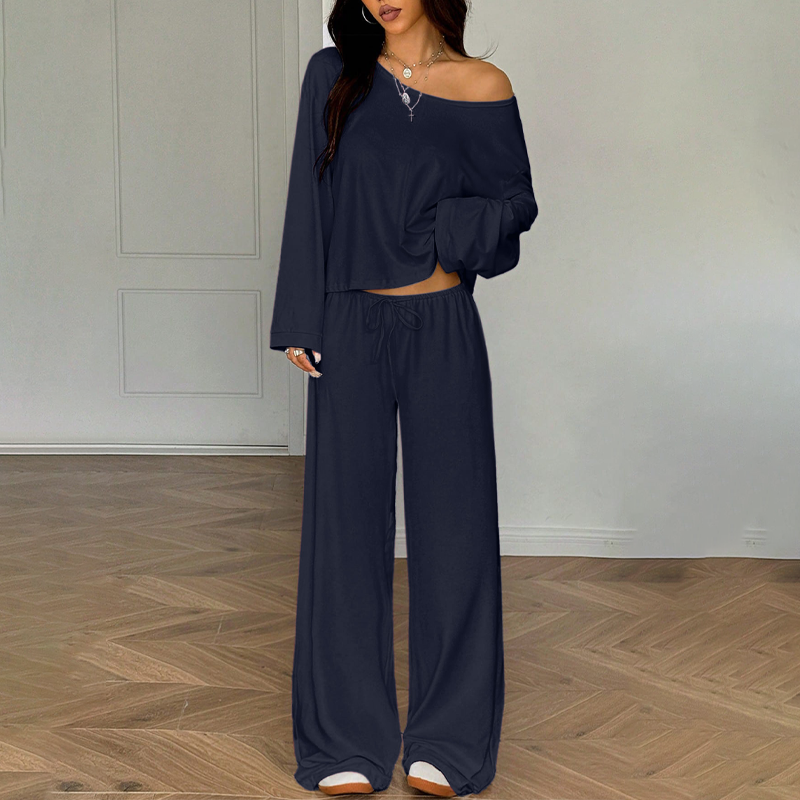 Damen-Zweiteiler mit schulterfreiem Oberteil und weiter Hose
