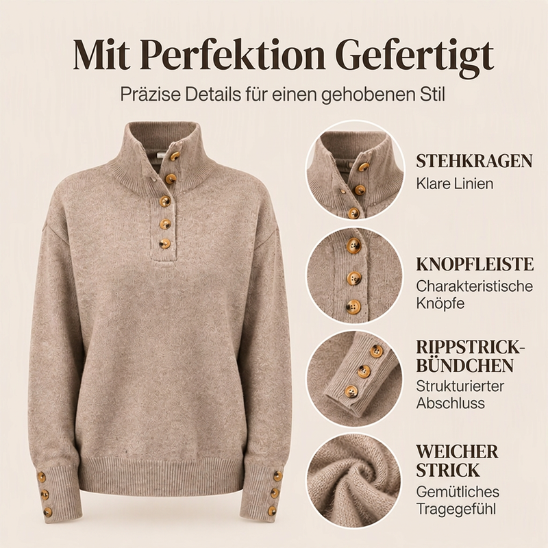 Locker gestrickter Damenpullover mit Stehkragen