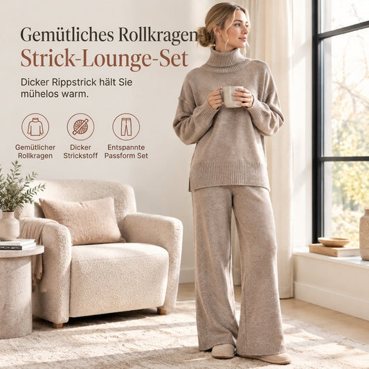 Zweiteiliges Damen-Set aus lockerer Rollkragenpullover und Strickhose - Locker, dick, warm für Herbst und Winter