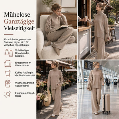 Zweiteiliges Damen-Set aus lockerer Rollkragenpullover und Strickhose - Locker, dick, warm für Herbst und Winter
