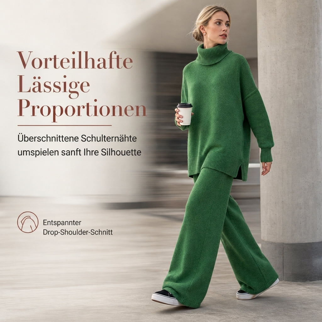 Zweiteiliges Damen-Set aus lockerer Rollkragenpullover und Strickhose - Locker, dick, warm für Herbst und Winter