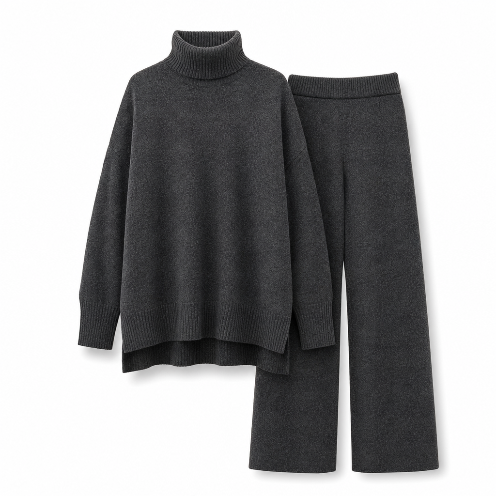 Zweiteiliges Damen-Set aus lockerer Rollkragenpullover und Strickhose - Locker, dick, warm für Herbst und Winter