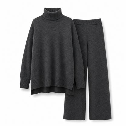 Zweiteiliges Damen-Set aus lockerer Rollkragenpullover und Strickhose - Locker, dick, warm für Herbst und Winter