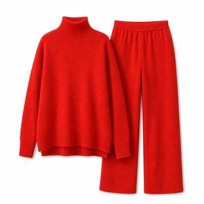 Zweiteiliges Damen-Set aus lockerer Rollkragenpullover und Strickhose - Locker, dick, warm für Herbst und Winter