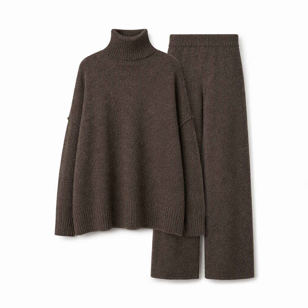 Zweiteiliges Damen-Set aus lockerer Rollkragenpullover und Strickhose - Locker, dick, warm für Herbst und Winter