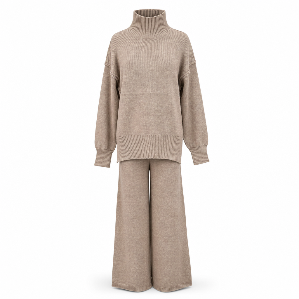Zweiteiliges Damen-Set aus lockerer Rollkragenpullover und Strickhose - Locker, dick, warm für Herbst und Winter