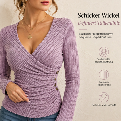 Damen Freizeit Oberteil, V-Ausschnitt, Langarm, Unifarben, für Frühling und Herbst
