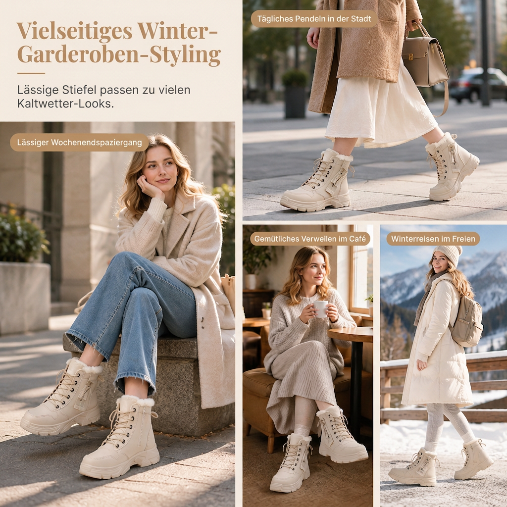 Damen Winter-Schnürstiefel mit Plüschfutter