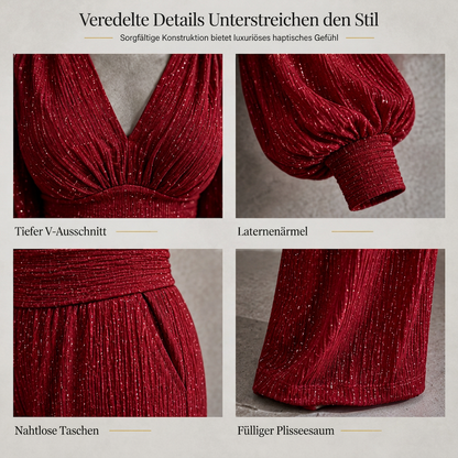 ⚡Beliebteste Wahl! 50% Rabatt!⚡Zweiteiliges Damen-Outfit Für Herbst und Winter Tiefer V-Ausschnitt, Ballonärmel, Plissiertes Oberteil und weithosen mit Taschen