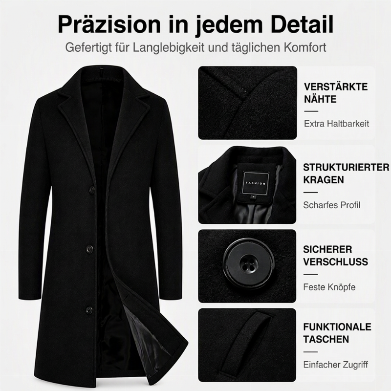 ❄️🧥 Klassischer mittellanger einreihiger Herrenmantel | Klassisch & schlank für Alltag & Business ✨