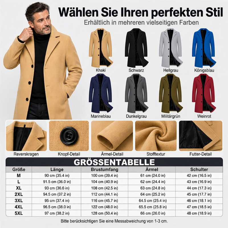 ❄️🧥 Klassischer mittellanger einreihiger Herrenmantel | Klassisch & schlank für Alltag & Business ✨