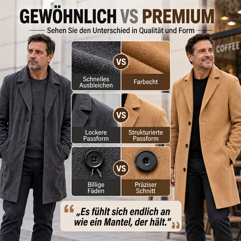 ❄️🧥 Klassischer mittellanger einreihiger Herrenmantel | Klassisch & schlank für Alltag & Business ✨