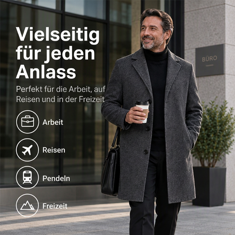 ❄️🧥 Klassischer mittellanger einreihiger Herrenmantel | Klassisch & schlank für Alltag & Business ✨