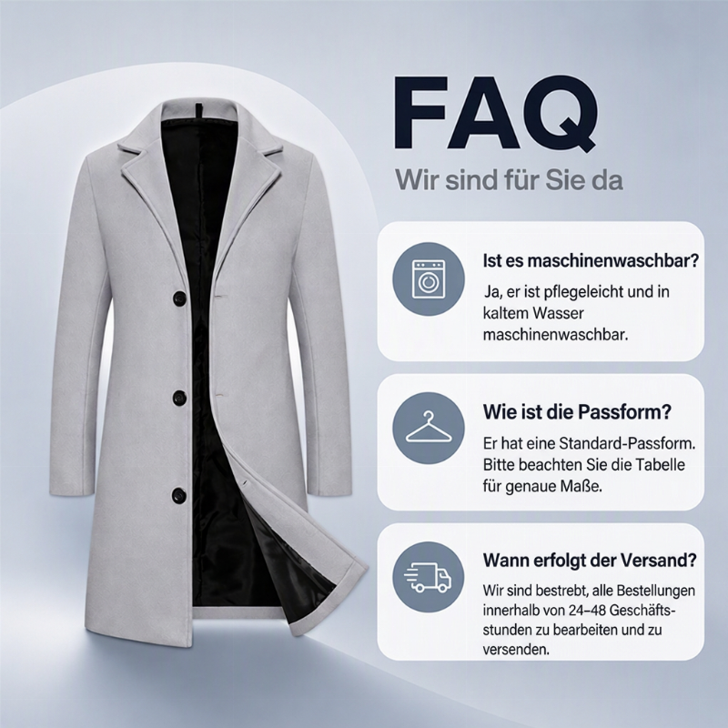 ❄️🧥 Klassischer mittellanger einreihiger Herrenmantel | Klassisch & schlank für Alltag & Business ✨