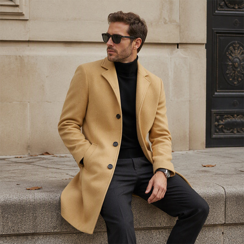 ❄️🧥 Klassischer mittellanger einreihiger Herrenmantel | Klassisch & schlank für Alltag & Business ✨