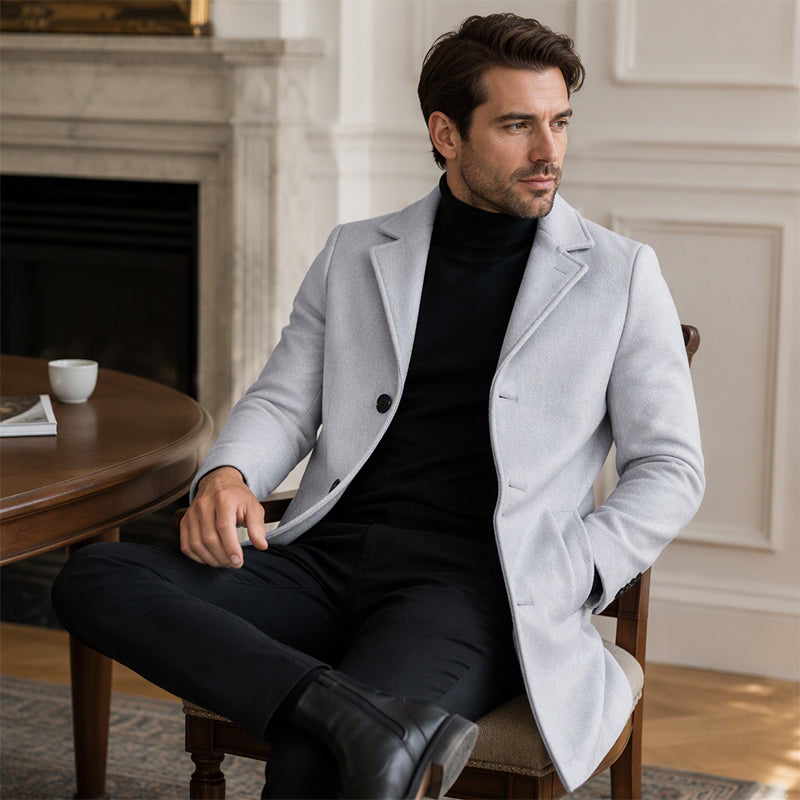 ❄️🧥 Klassischer mittellanger einreihiger Herrenmantel | Klassisch & schlank für Alltag & Business ✨