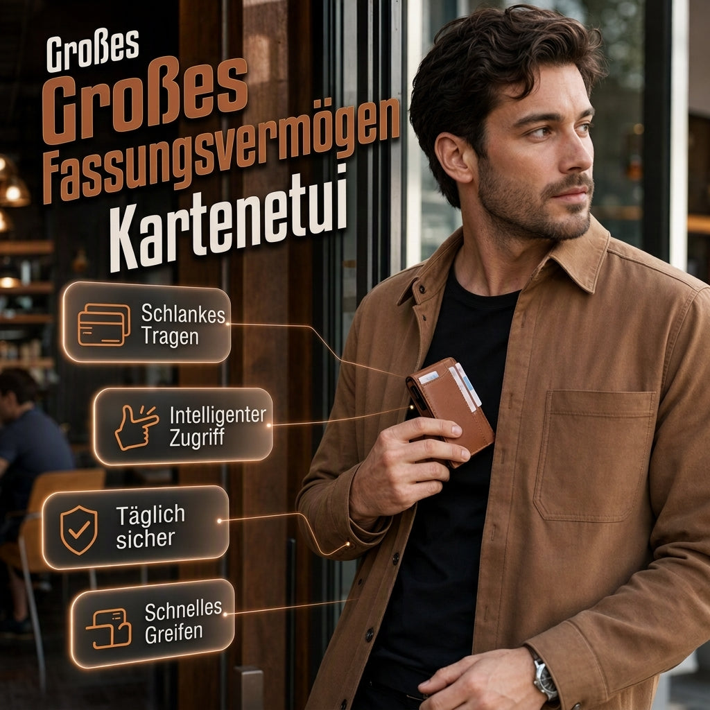 Herren Kartenetui mit Außenfächern aus Mikrofaser und PU