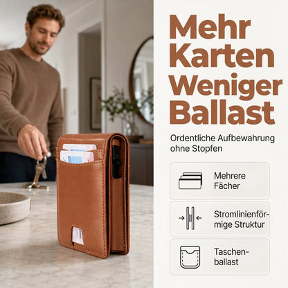 Herren Kartenetui mit Außenfächern aus Mikrofaser und PU