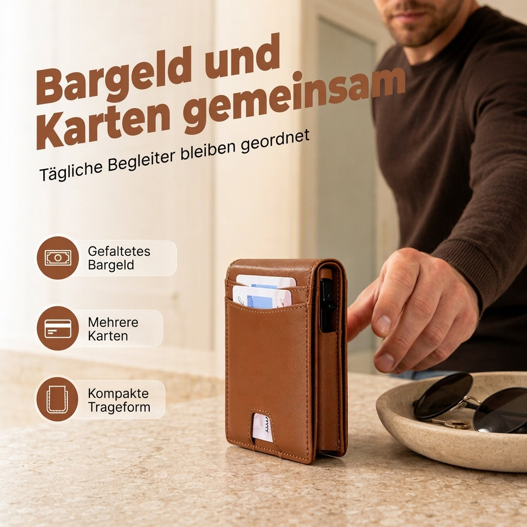 Herren Kartenetui mit Außenfächern aus Mikrofaser und PU