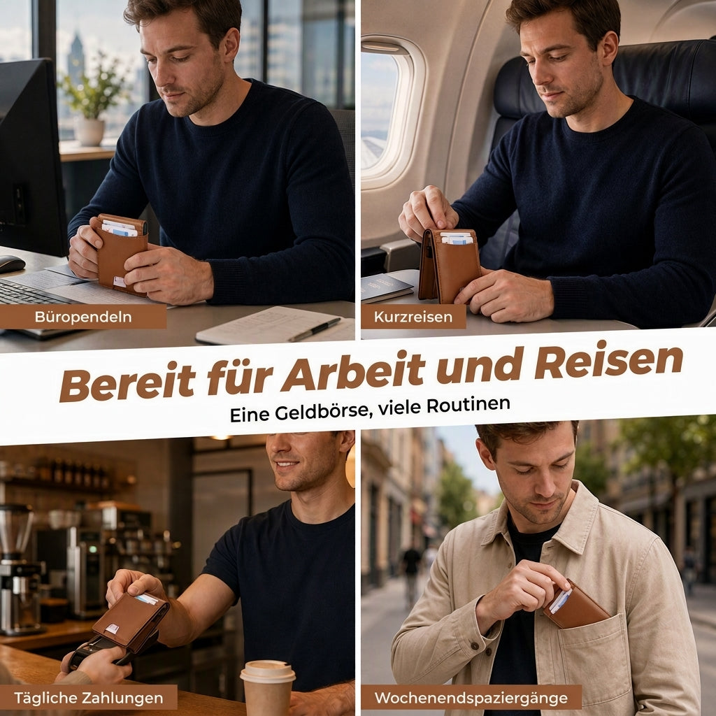Herren Kartenetui mit Außenfächern aus Mikrofaser und PU