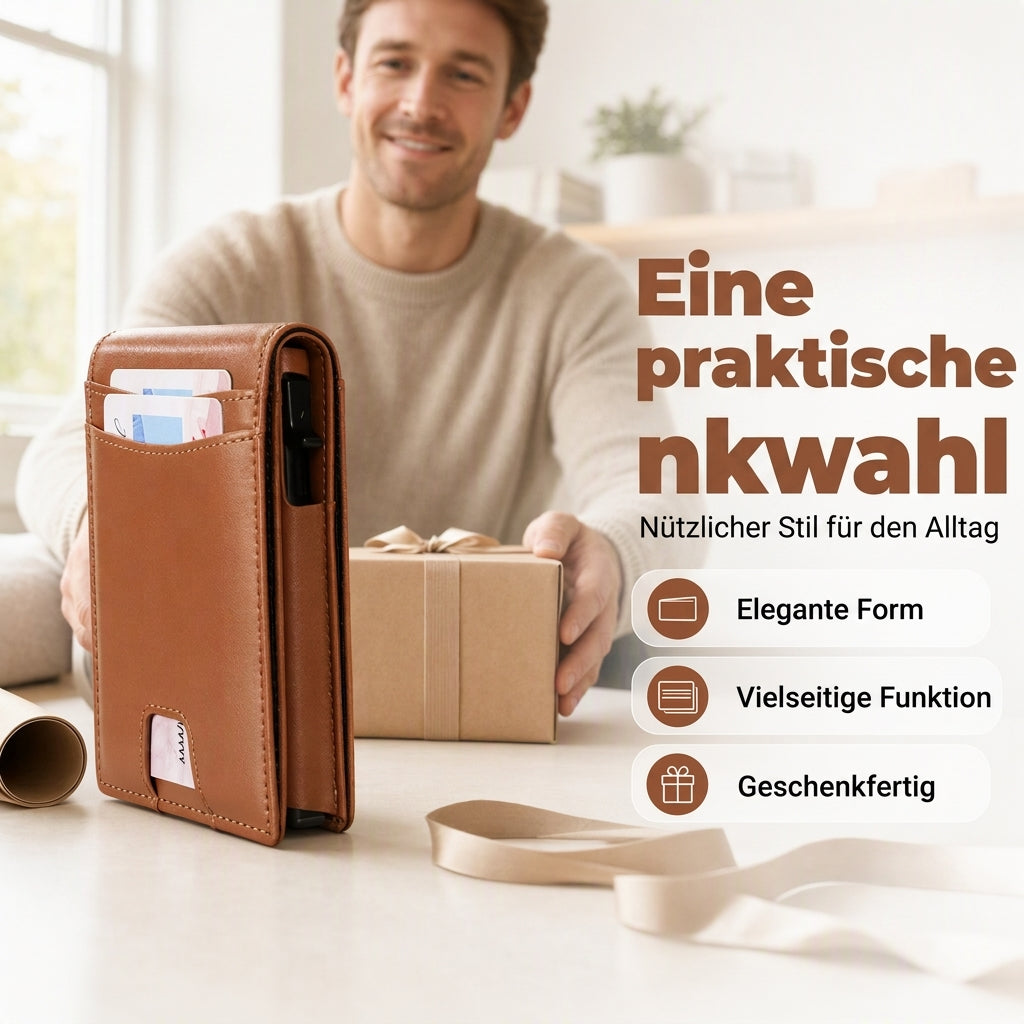 Herren Kartenetui mit Außenfächern aus Mikrofaser und PU