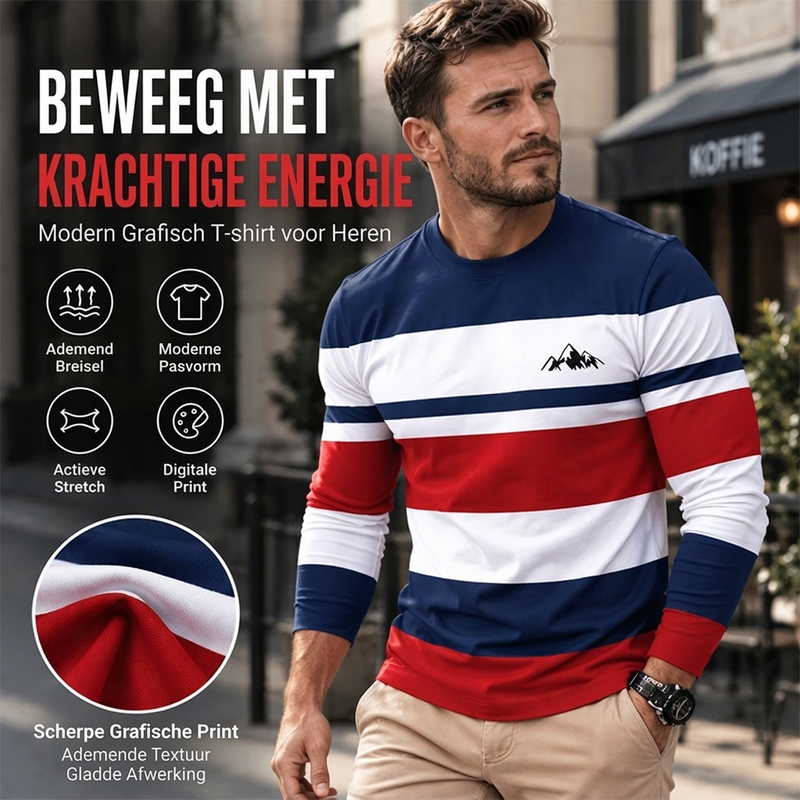 💥Jetzt im Trend!💥 Gestreept shirt met ronde hals en lange mouwen voor heren