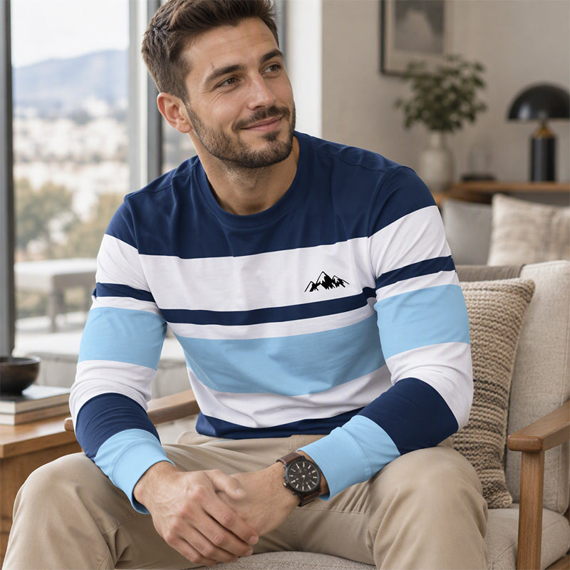 💥Jetzt im Trend!💥 Gestreept shirt met ronde hals en lange mouwen voor heren